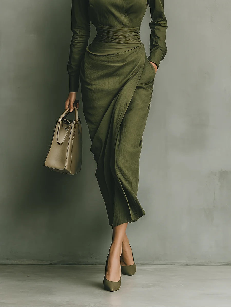 Kaelynne – Wrap Dress with Slim Collar
