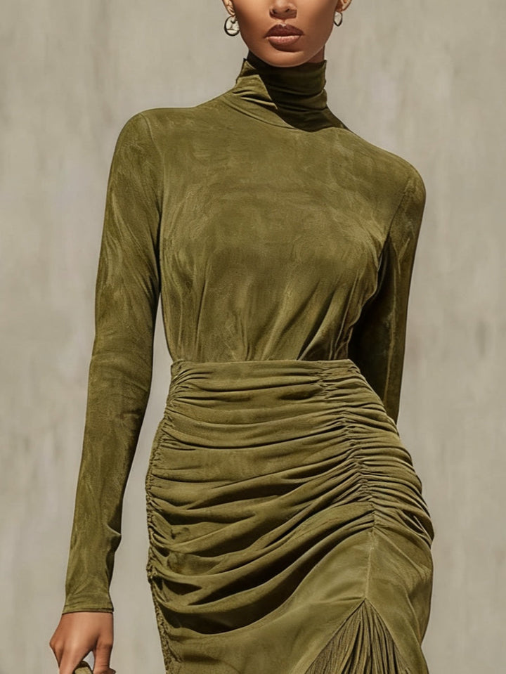 Oliva – Midi Wrap Dress in Suede Effect