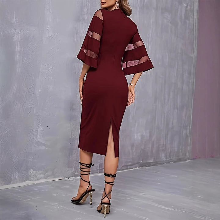 Francesca - Black Midi Dress with Sheer Ruffled Sleeves