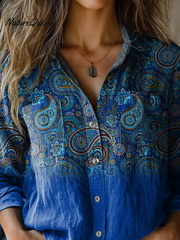 Christina | Elegant Paisley Pattern Printed Women's Casual Long Sleeve Comfortable Cotton Shirt